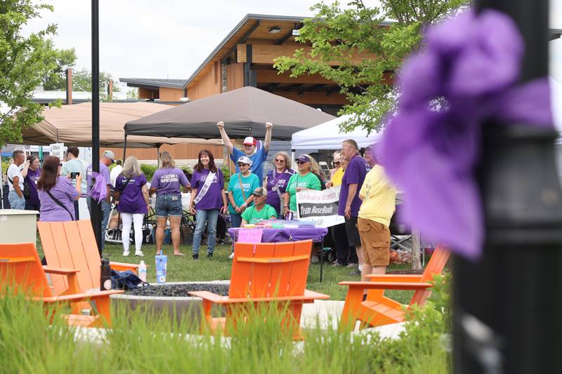 Members of Team Rosebuds pose for a group photo during the Relay for Life of Kankakee County on June 14, 2025, at The Grove in Bourbonnais.