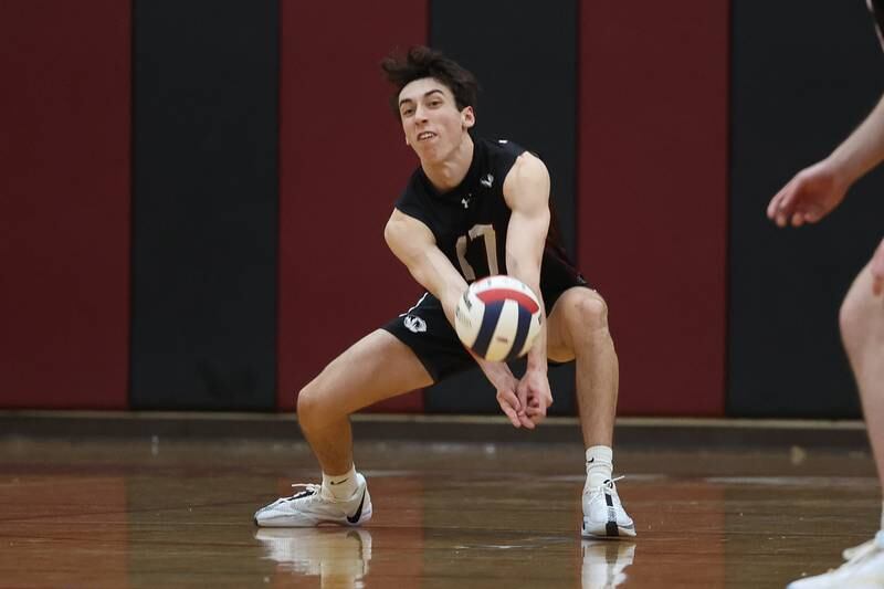 Plainfield North’s Jerry Arrigo gets the dig against Lincoln-Way East on Tuesday, April 2, 2024.