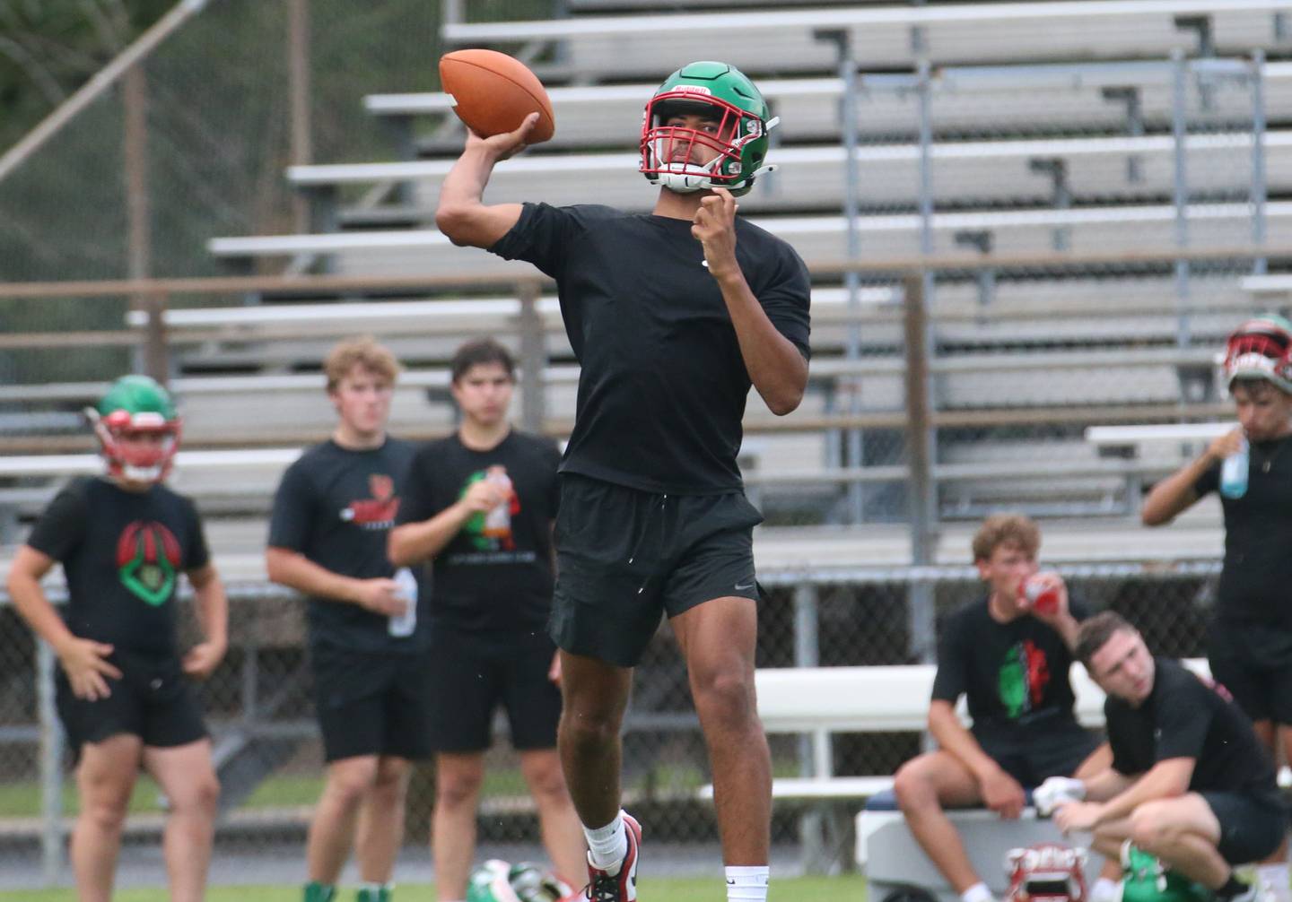 L-P quarterback during a 7-on-7 meet against L-P on Wednesday, July 10, 2024 at Seneca High School.