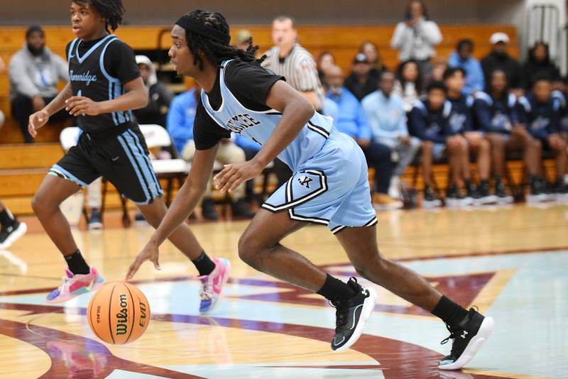 Kankakee's Cedric Terrell III drives the floor during a home game against Thornridge Friday, Dec. 5, 2025.