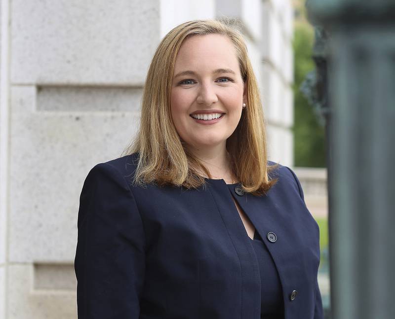 FILE - Kelda Roys stands outside the Capitol in Madison, Wis., June 26, 2018. (John Hart/Wisconsin State Journal via AP, file)