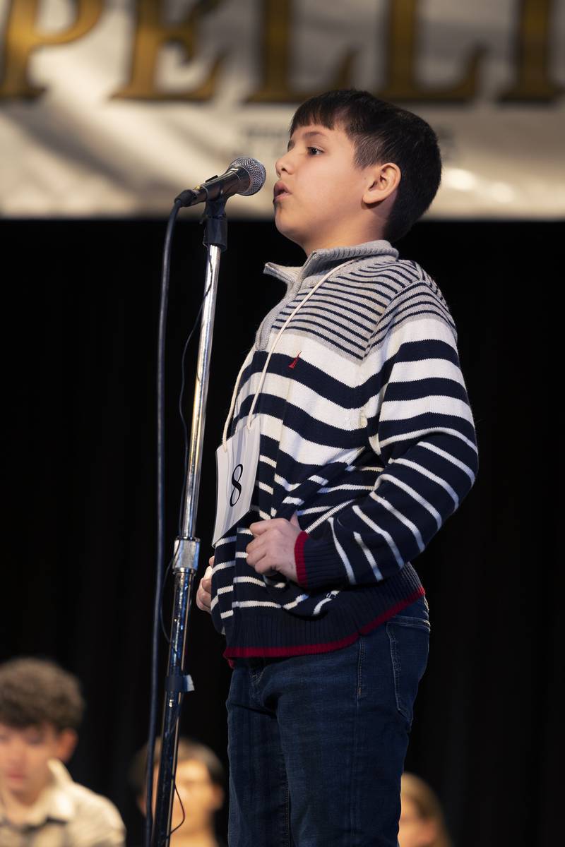 Tristan Rodriguez of Washington Elementary went out on the word "wring" in round two Thursday, Feb. 20, 2025, at the Lee, Ogle, Whiteside County Regional Spelling Bee.