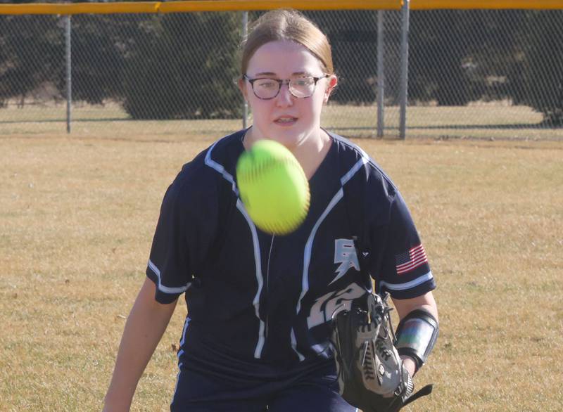 Bureau Valley's Maggie Besler runs after the ball as it drops in front of her on Monday, March 9, 2026 at Bureau Valley High School.