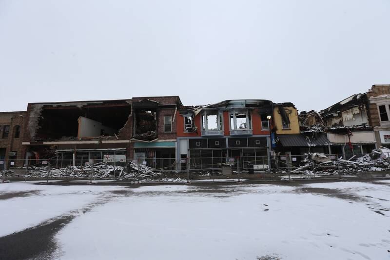 Four downtown Mendota buildings are a complete total loss after a massive fire rendered at least four buildings on the 700 block of Illinois Avenue on Thursday, Jan. 5, 2023 downtown Mendota. The fire happened shortly after 9p.m. on Thursday, Dec. 29, 2022. The fire escalated to a four and to a five MABAS alarm and an EMS fourth alarm.