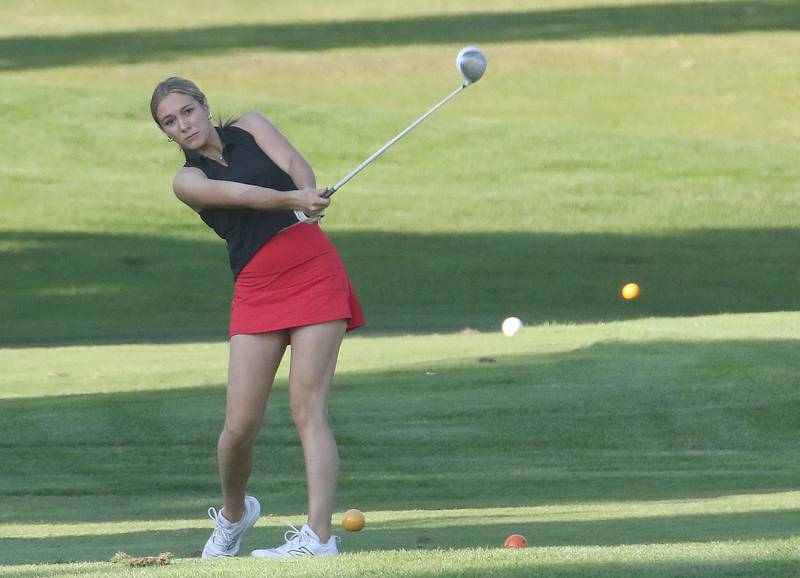 Ottawa's Addison Diss tees off on Monday, Sept. 8, 2025 at Deer Park Golf Club in Oglesby.