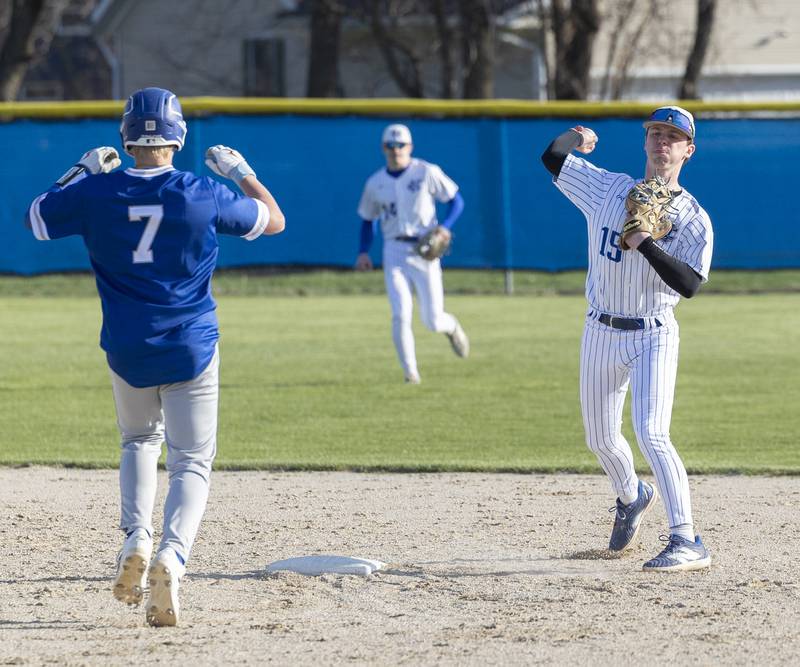 Newman’s Liam Nicklaus throws to first for an out against Princeton Monday, April 6, 2026.