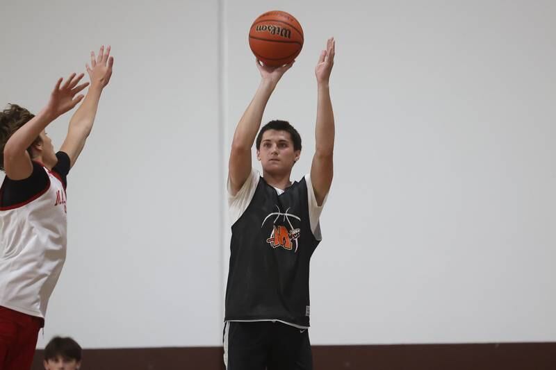 Minooka’s Wes Owens puts up the outside shot against Marmion at the 37th Morris Boys Shootout on Tuesday, June 25, 2024.
