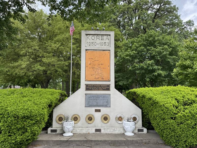 The Korean War Memorial at Streator City Park.