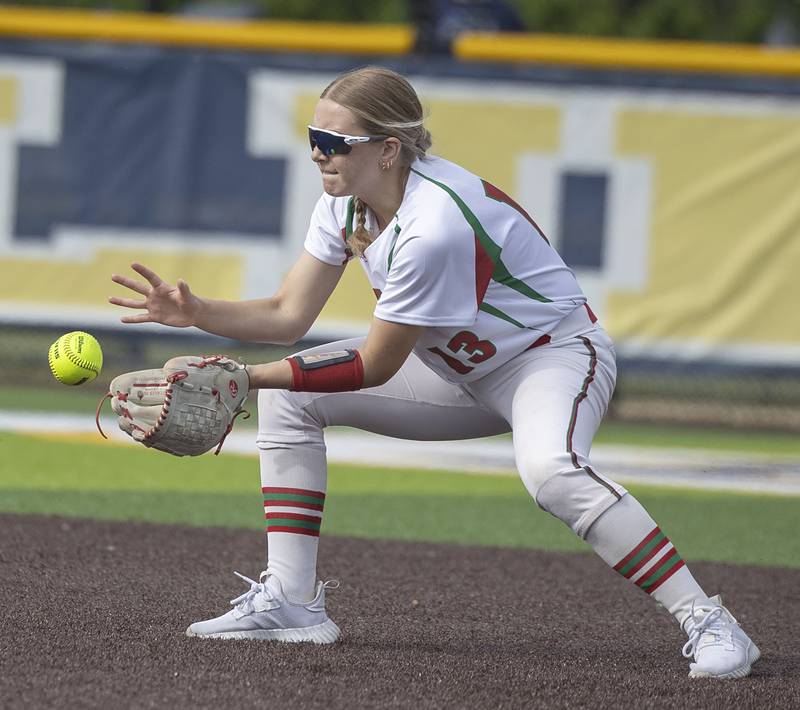 Lasalle-Peru’s Shayla Turczyn makes a play against Sterling Tuesday, May 19, 2026, at the Class 3A softball regionals at Sterling.