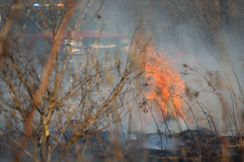 Eighteen acres of land were burned in a brush fire near Huntley Jan. 17, 2025.