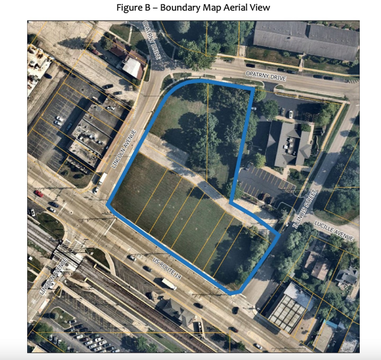 An outline of the proposed downtown TIF. #3 District in Fox River Grove that covers Block B.