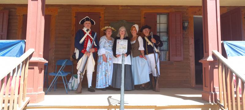 Kewanee chapter tour guides for DAR house over labor day. (L-R) Tom and Linda Ashby, Registrar Gail Ripka and Dick and Jani Wells.