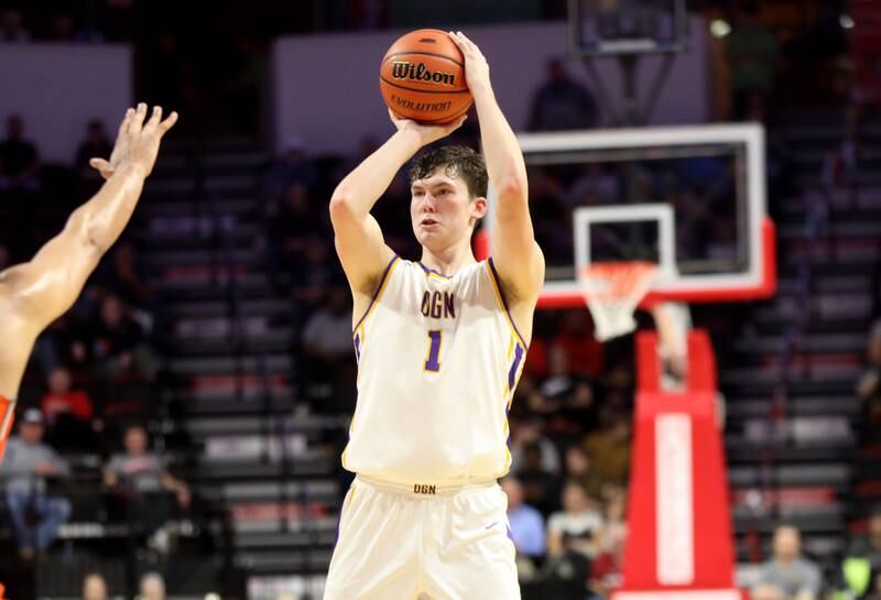 Downers Grove North’s Jake Riemer shoots the ball during the Class 4A Normal Supersectional game against Normal Community on Monday, March 4, 2024.