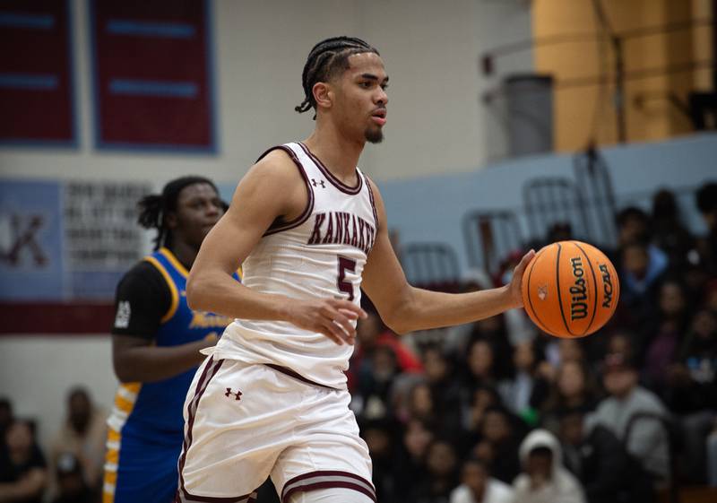 Kankakee's EJ Hazelett controls the ball in a game against Crete-Monee on Friday, January 9, 2026.