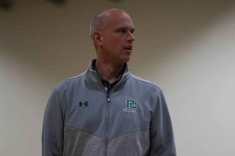 Providence head coach Lee Rucinski talks to his players during the match against Joliet West on Thursday, March 23, 2023 in Joliet.