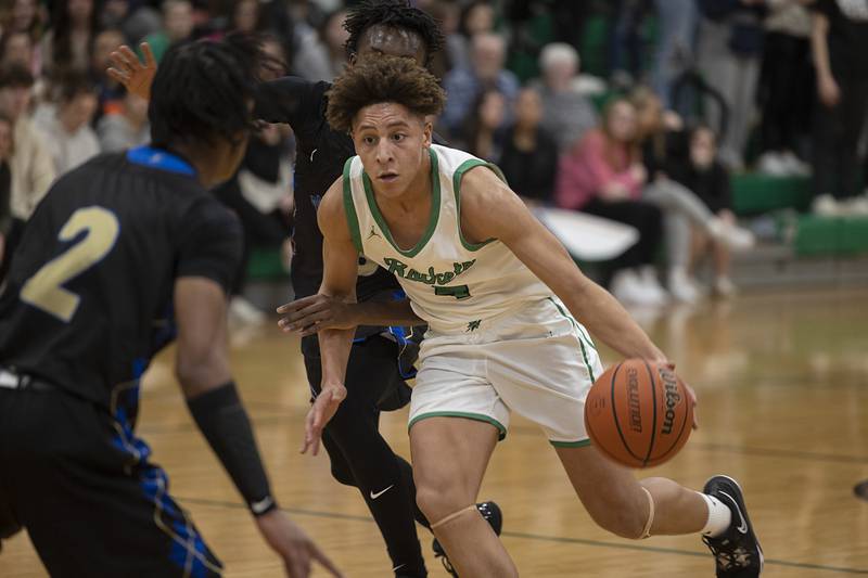 Rock Falls’ Devin Tanton-DeJesus drives to the hoop against Rockford Christian Tuesday, Jan. 30, 2024 at Rock Falls High School.
