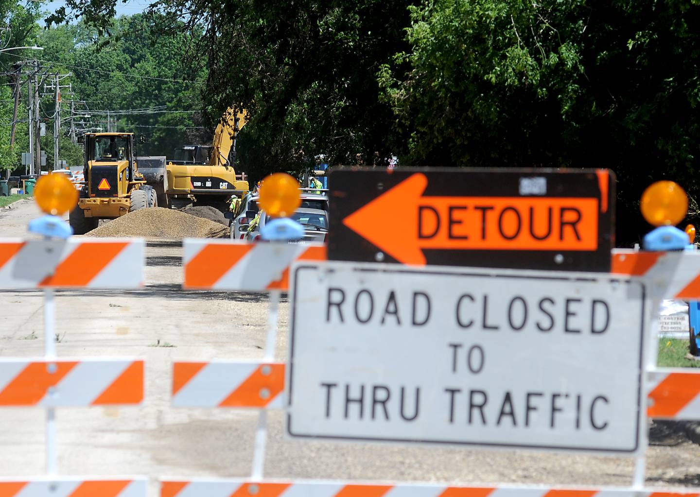 Road construction on Dean Street in Woodstock on Thursday, June 16, 2022. Construction on Dean Street and the new roundabout at the intersection of South Street, Madison Street and Lake Avenue has created issues for some local businesses. A few businesses, particularly on the Square, are worried about the effect the work will have on their business this year and next year.