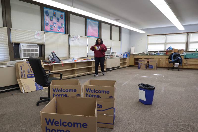 Kindergarten teacher Frances Noble packs up her classroom at Edison Primary School in Kankakee, where she has taught for 25 years, on Jan. 7, 2026, following the school's emergency closure by Kankakee School District 111. 
Noble, a teacher in the district for 31 years, said she was sad to say goodbye to her Edison family, but plans to make the transition fun for her students.