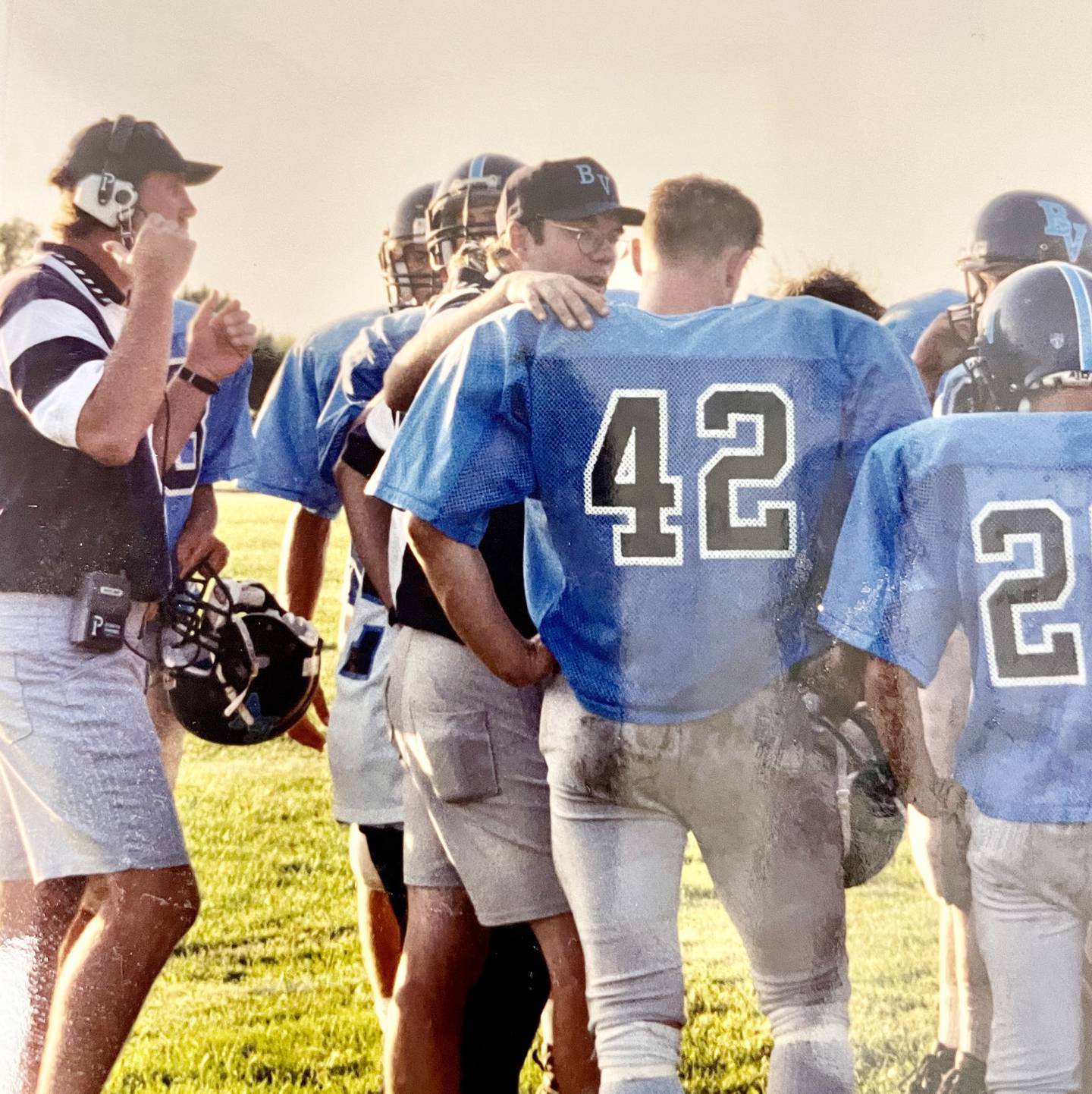 Brad Bickett (left) and Craig Johnson coached the Bureau Valley sophomore football team in the school's first years. They went 9-0 in 1999 in Bickett's last season.