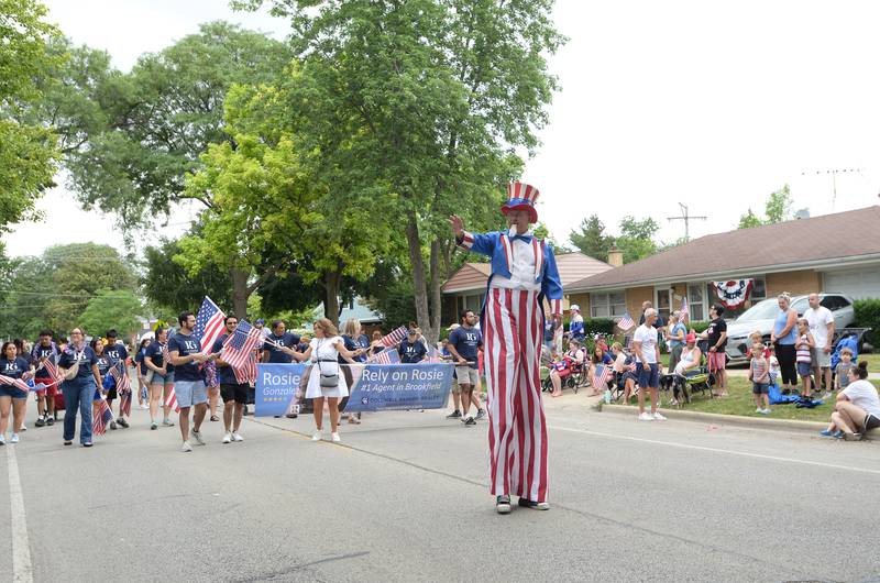 Uncle Sam (Tom Chyna of Lagrange Park) participates int the Brookfield 4th of July parade  Friday July 4, 2025.