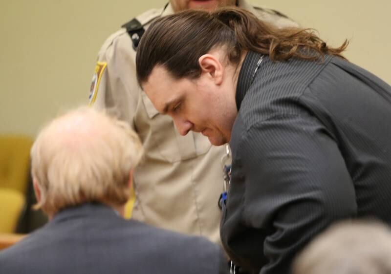 Bradley French arrives into court for his second murder trial on Tuesday, Aug. 15, 2023 at the La Salle County Government Complex in Ottawa. French of Varna was convicted in 2016 of murdering 38-year-old Joshua Scaman of Oglesby.