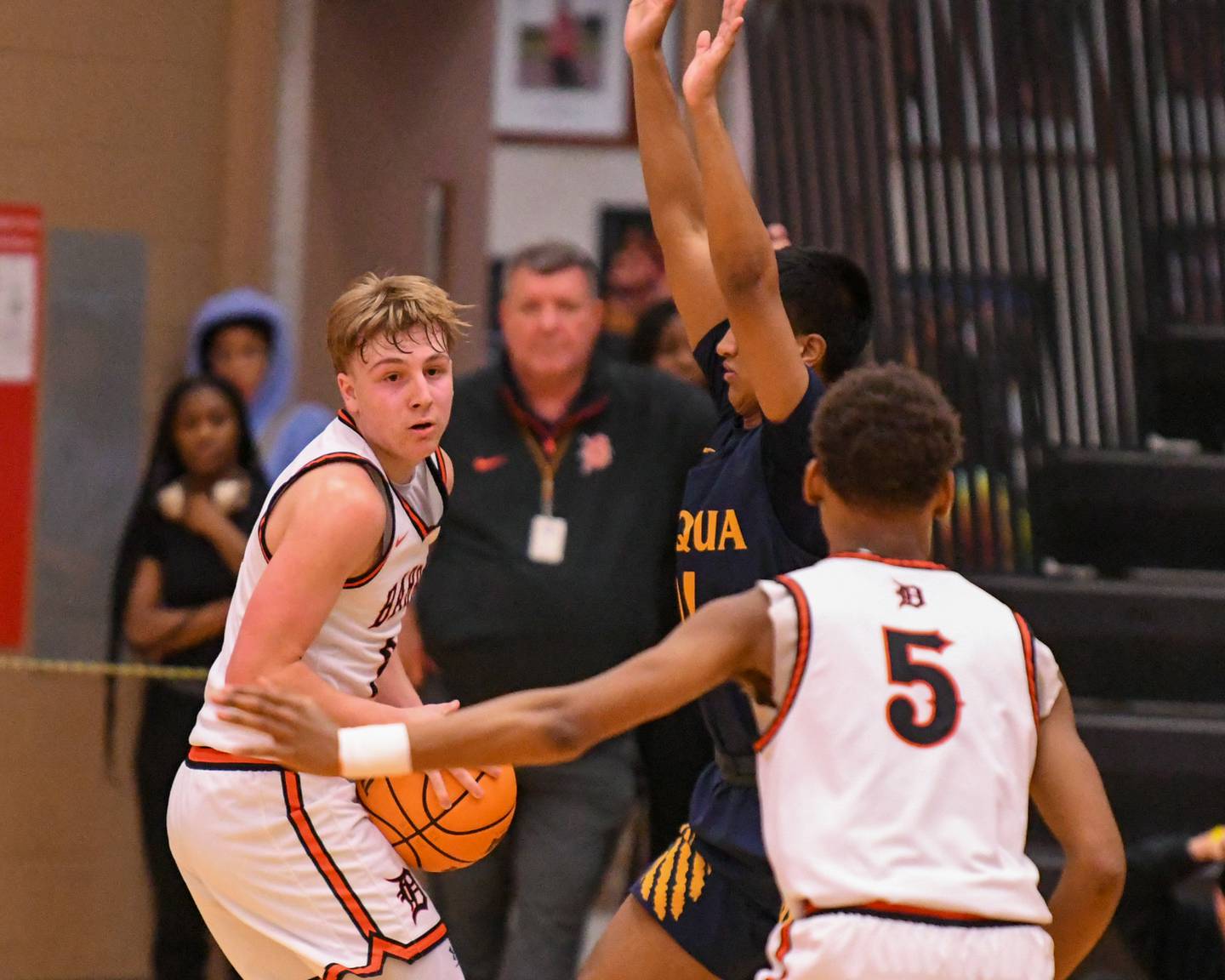 DeKalb's Sean Reynolds (2) looks for an open teammate during the game on Saturday dec. 28, 2024, during the 97th Chuck Dayton Classic championship game held at DeKalb High School.