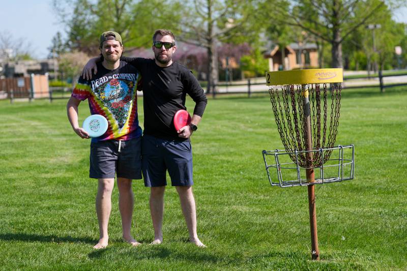 Players pose for before the Glen Ellyn Park District Ace Race disc golf event at Maryknoll Park in Glen Ellyn, IL on Saturday May 10th, 2025.  The Ace Race is just one of many events the Glen Ellyn Park District holds throughout the year.