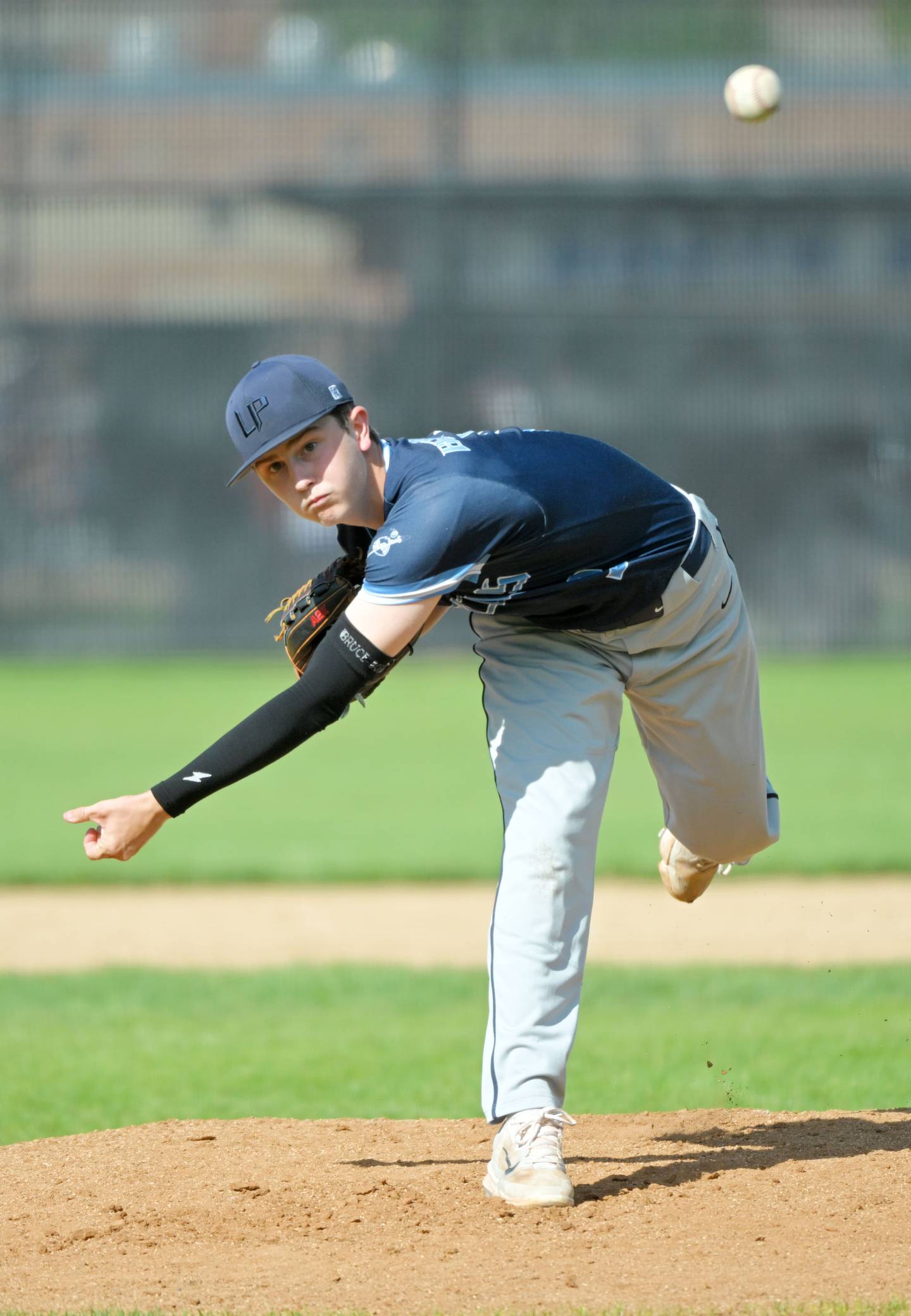 Lake Park’s Dylan Bergman pitches to St. Charles North in a baseball game in St. Charles on Wednesday, May 8, 2024.