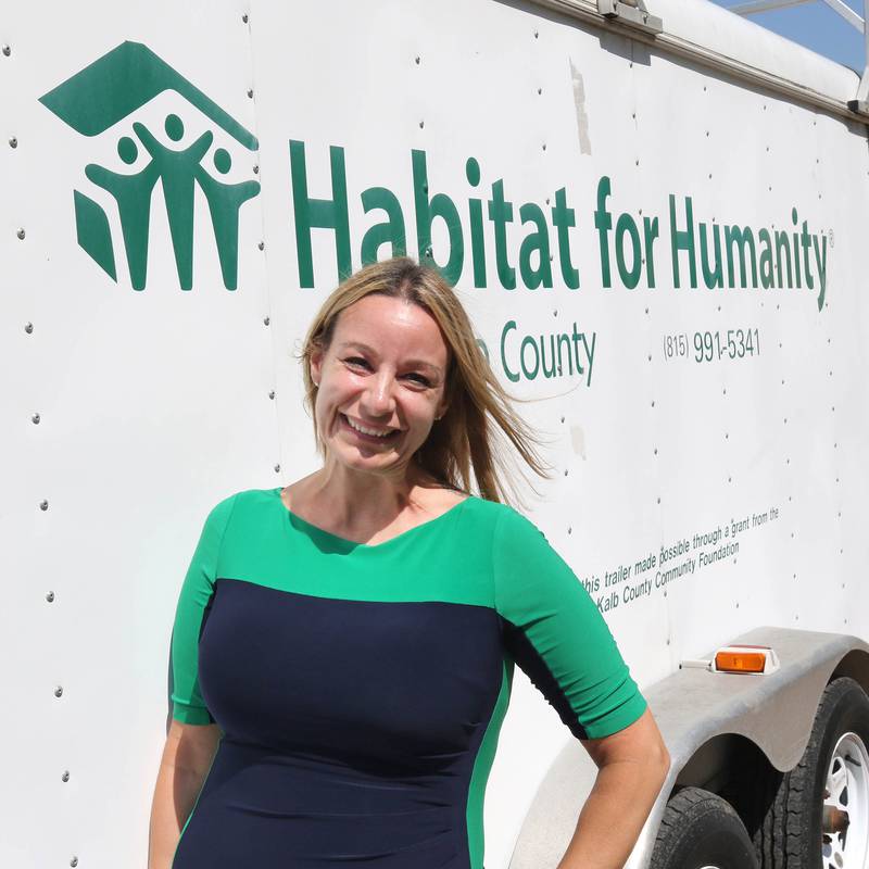 Habitat for Humanity of DeKalb County Executive Director Kim McIver at a construction site Wednesday, Aug. 23, 2023, for one of their new homes at 308 Spring Street in Kingston. Habitat for Humanity of DeKalb County is celebrating 25 years in 2023.