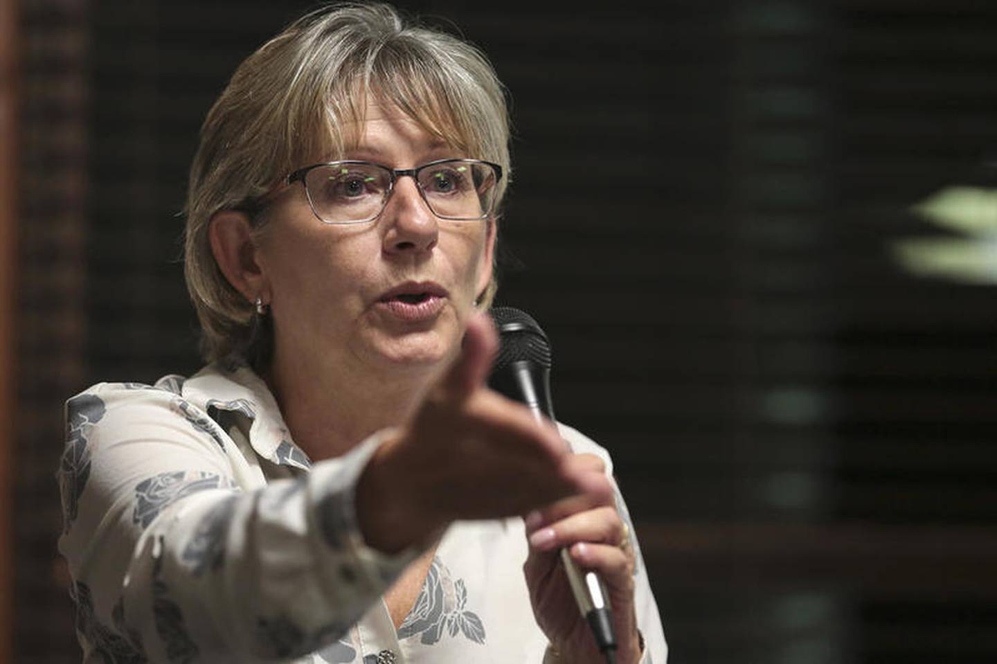 Will County Board Member Laurie Summers (D) fields questions from audience members Oct. 2 at Monee Township Offices in Monee.
