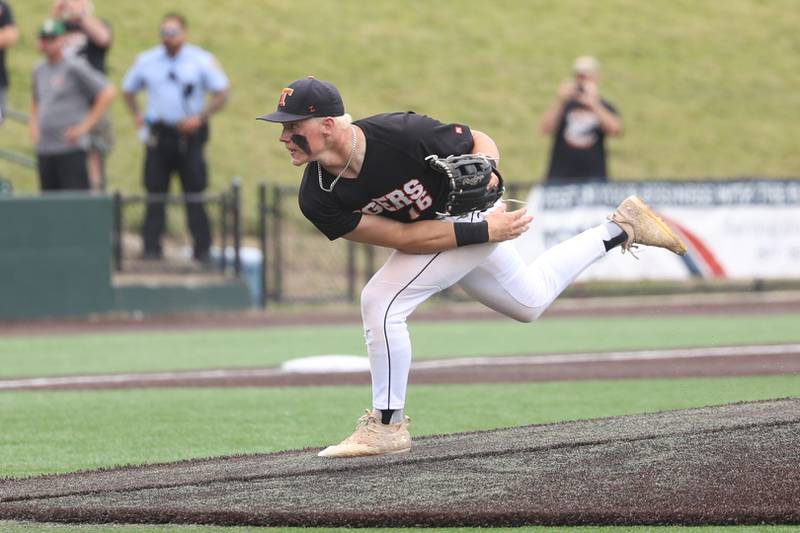 Crystal Lake Central’s Tommy Korn delivers a pitch in releif against Lemont in the IHSA Class 3A Championship game on Saturday June 8, 2024 Duly Health and Care Field in Joliet.