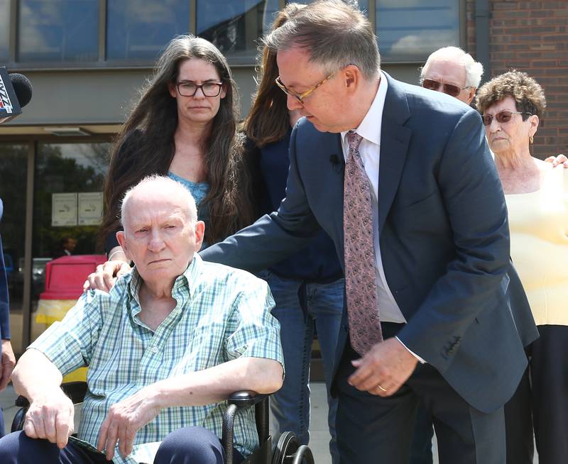 Chester Weger and his attorney Andy Hale speak outside the La Salle County Government Complex on Monday, Aug. 1, 2022 in Ottawa.