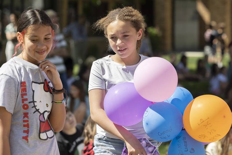 Lincoln School fifth graders Olivia Rodriguez (left) and Raquel Green had a successful landing Friday, May 16, 2025.