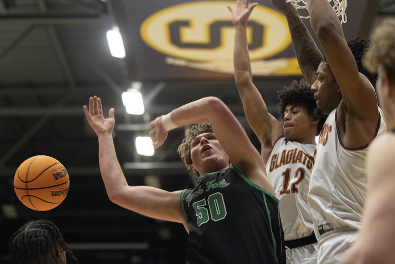 Rock Falls’ Cole Mulnix has the ball knocked away against Christ the King Monday, March 10, 2025, during the Class 2A boys basketball Supersectional in Sterling.