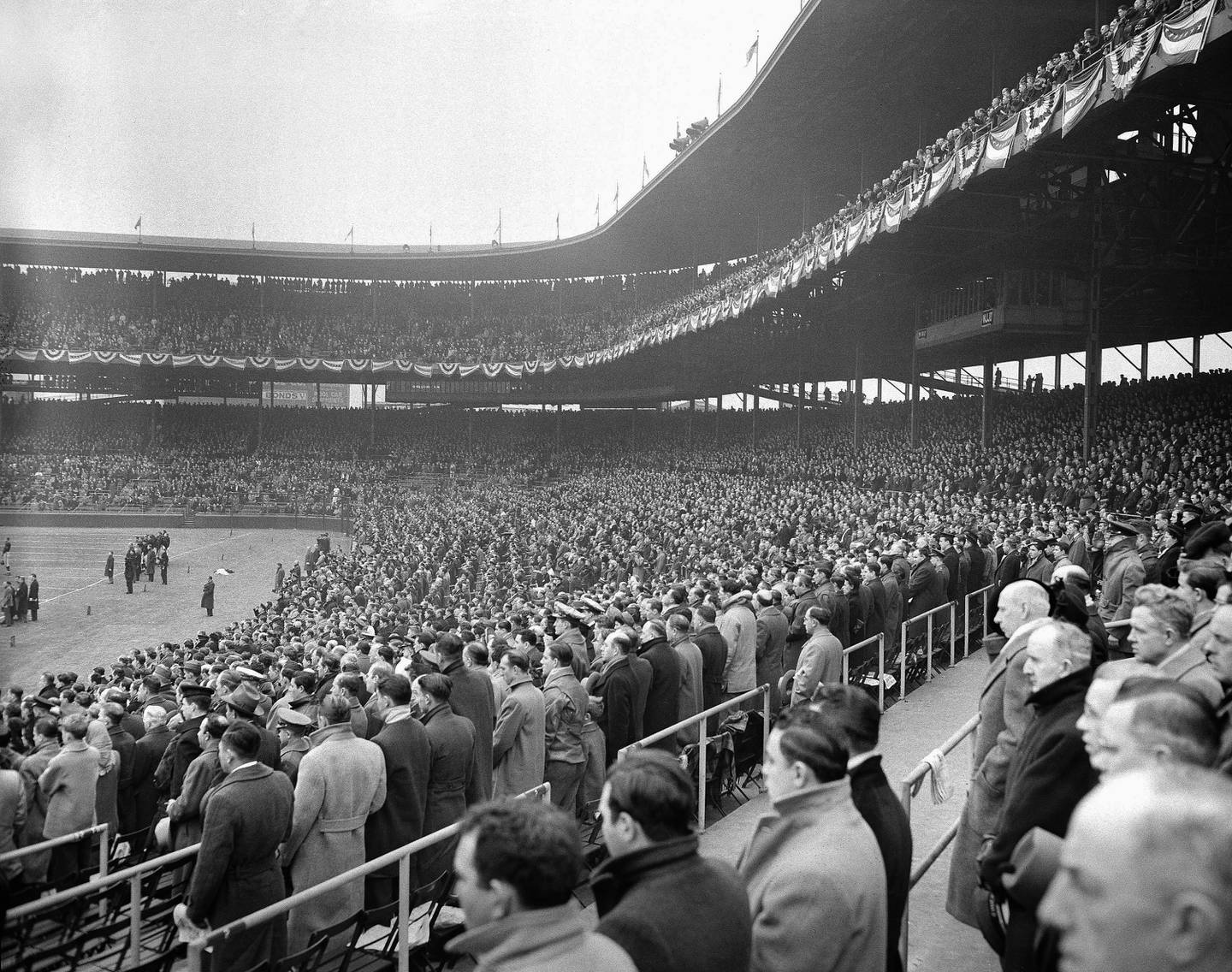 Here are some of the estimated 40,000 people who Jammed Wrigley Field in Chicago on Dec. 26, 1943, to see the Bears and Washington Redskins battle for the national pro football title.