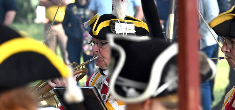 Center, Pamela Kundert of Lake Geneva, Wisconsin performs on horn with Colonel Webb's Officers Band of Musick at Cantigny Park in Wheaton on Sept. 8, 2024.