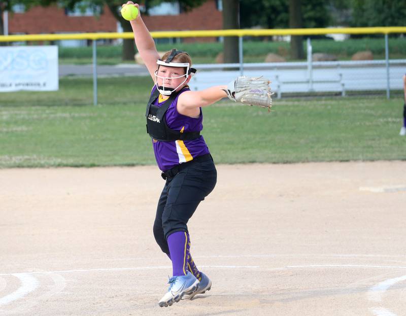 Collins Hilton lets go of a throw to Edge during the Ottawa Girls Fastpitch Association 11U City Championship on Wednesday July 2, 2025 at Peck Park in Ottawa.