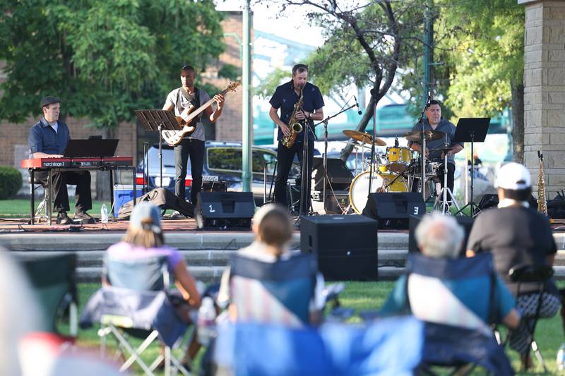 Shawn Maxwell Quartet performs at the Wine, Jazz and Arts Fest at Bicentennial Park in Joliet on Saturday, Aug. 19, 2023.