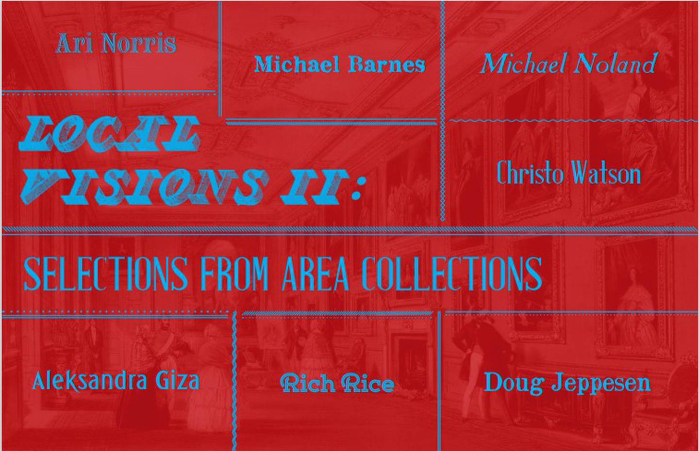 Postcard of the "Local Visions II" exhibit featuring the names of the exhibit collectors.