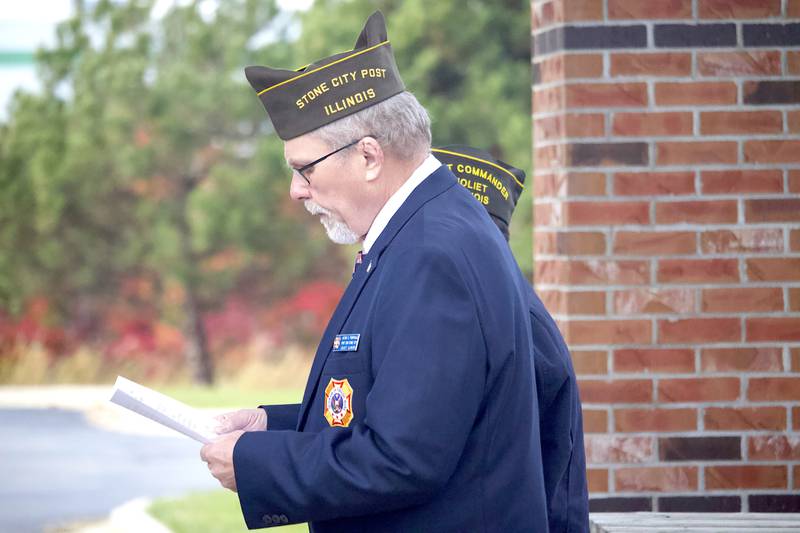 Senior Vice Commander Kevin Pomykala, deliver a speech for a flag ceremony for Veterans Day at the Stone City VFW Post 2199 at 124 Stone City Drive, Joliet, on Tuesday, Nov. 11, 2025.