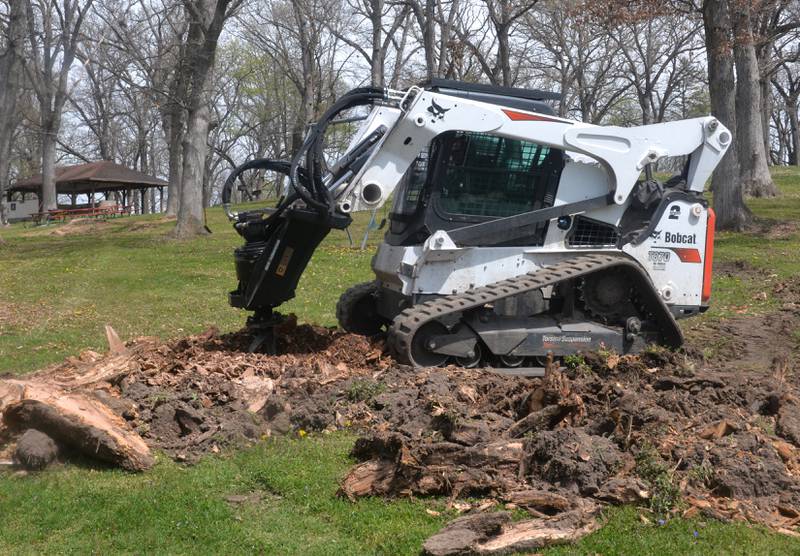 Stump removal was also on the list of chores during a community-based clean up of Weld Park on Friday, April 28. Volunteers and county officials worked together to spruce up the only county-owned park, located south of Byron and Stillman Valley.