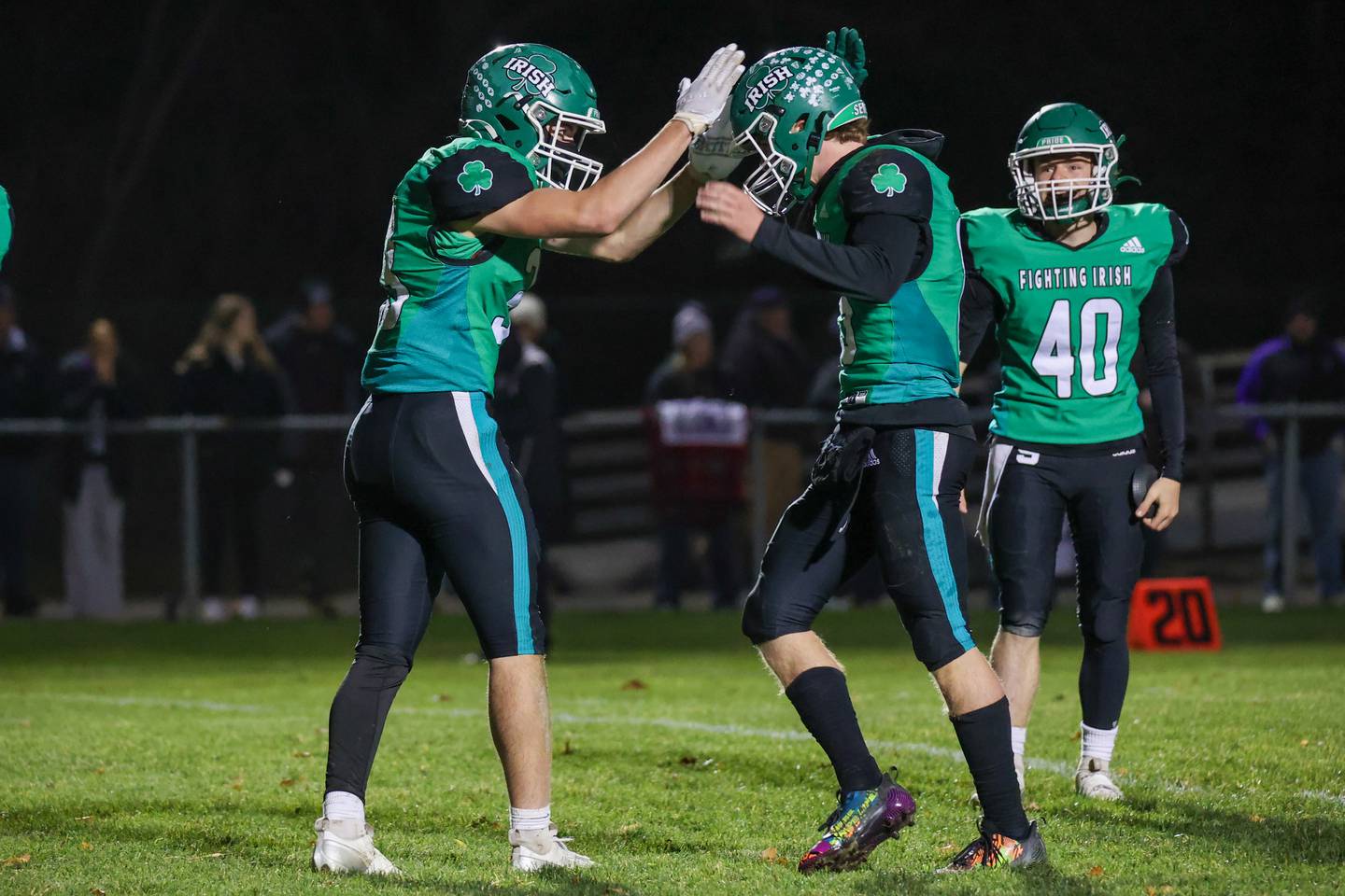 Paxton Giertz and Cameron Shriey of Seneca celebrate on Friday, November 1, 2024 at Seneca High School in Seneca.