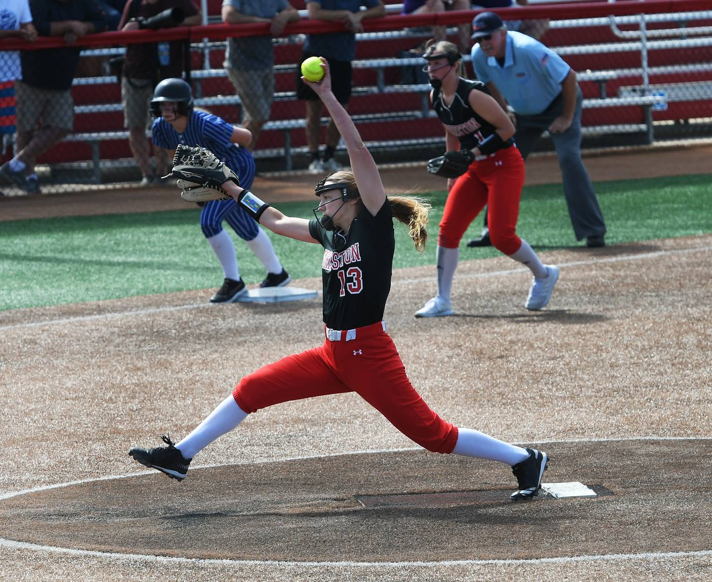 Forreston's Kara Erdmann delivers a pitch during action against Newark in the 1A third place game on June 4 in Peoria. The Cardinals beat Newark 4-2.