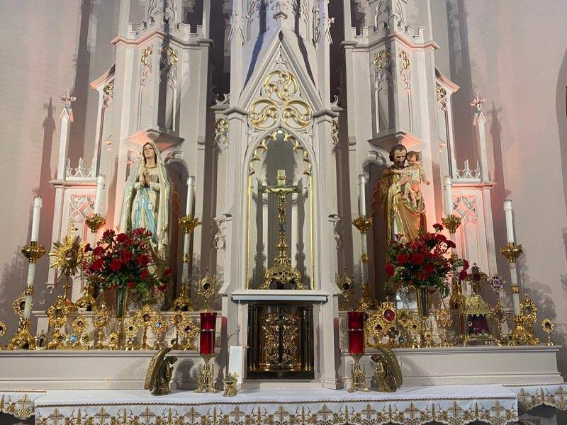 St. Rose Catholic Church will host a touring exhibit of the Eucharist on Saturday, Aug. 21 and Sunday, Aug. 22. Organizers feel the displays will help deepen one's Catholic faith and belief in the real presence of Jesus in the Eucharist. Pictured is the church's altar area.