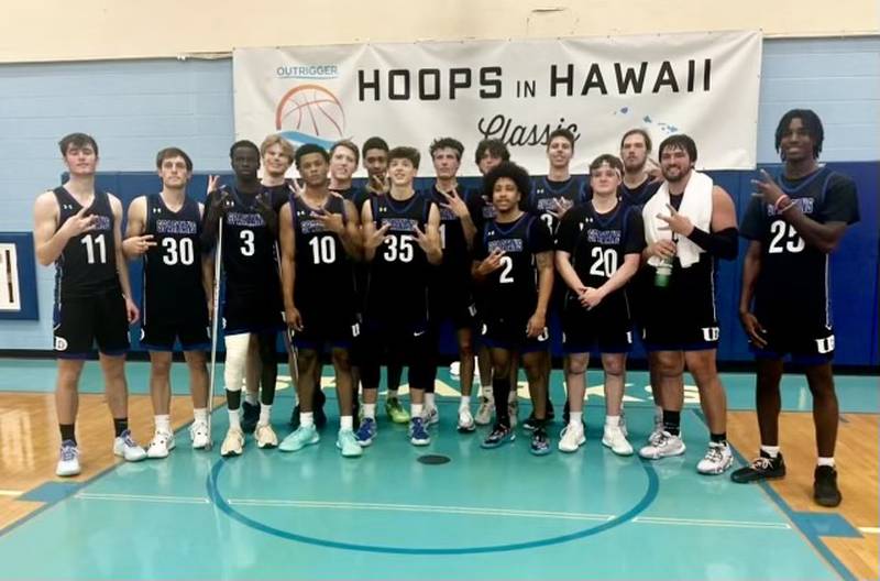 Grady Thompson (left) and the University of Dubuque basketball team recently played in the Hoops in Hawaii Classic. Thompson, a 2023 Princeton High School graduate who became the Tigers' all-time leading scorer, chronicled the Spartans' trip for the BCR.