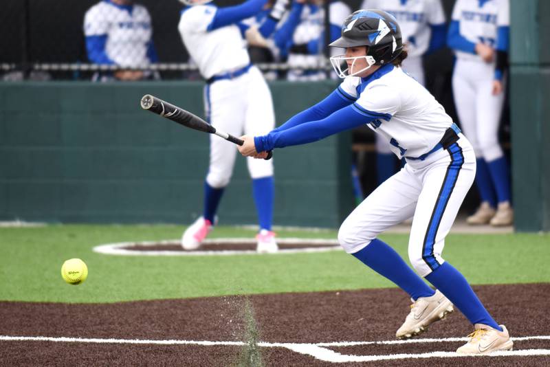 Peotone's Autumn Clay hits the ball during a game at Coal City Wednesday, April 9, 2025.
