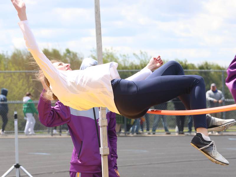 Sterling's Mary Kirchhoff competes in the high jump during the Class 2A Sectional track meet on Wednesday, May 13, 2026 in the Jeff Prusator Athletic Complex at Mendota High School.