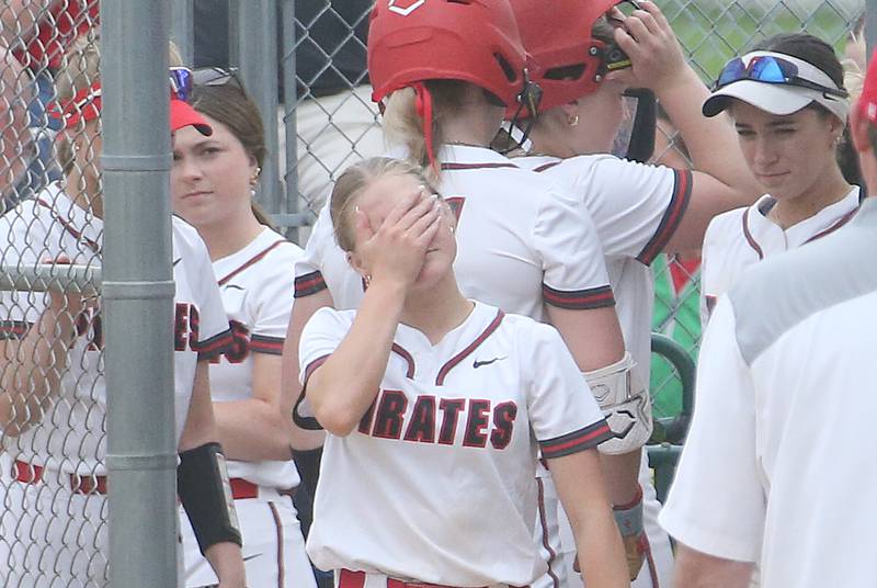 Ottawa's Rylee Harsted reacts in between innings while playing L-P on Wednesday, May 7, 2025 at Ottawa High School.