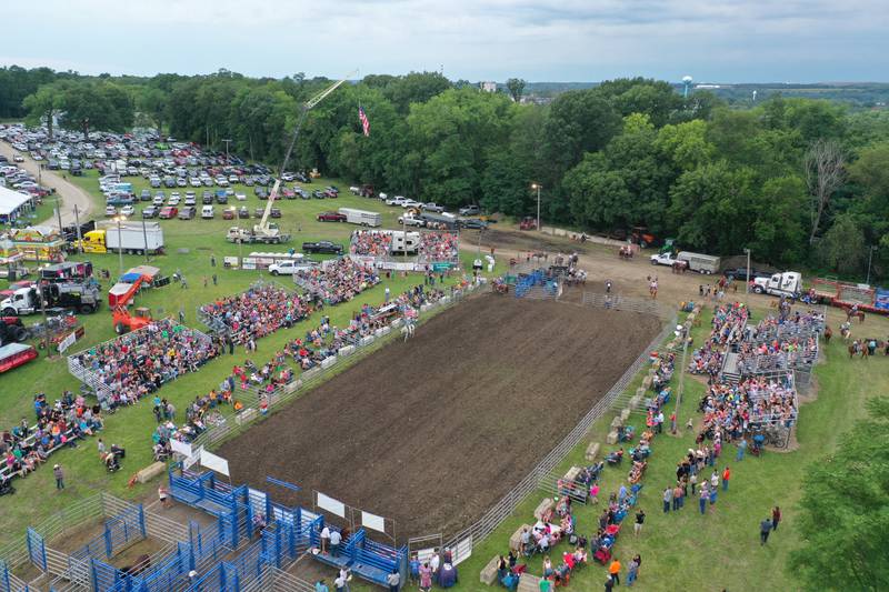 A large crowd attends the Broken Horn Rodeo at the La Salle County 4-H Show and Junior Fair on Friday, July 14, 2023 in Ottawa.