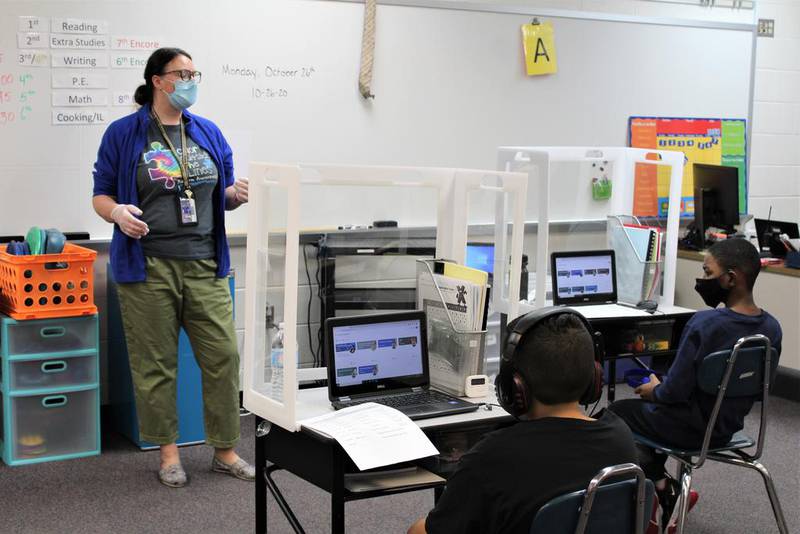 Jessica Heft talks to her Functionally Based Instruction class on Monday, October 26, 2020 at Drauden Point Middle School. Special education students returned to in-person learning this week in schools across District 202.